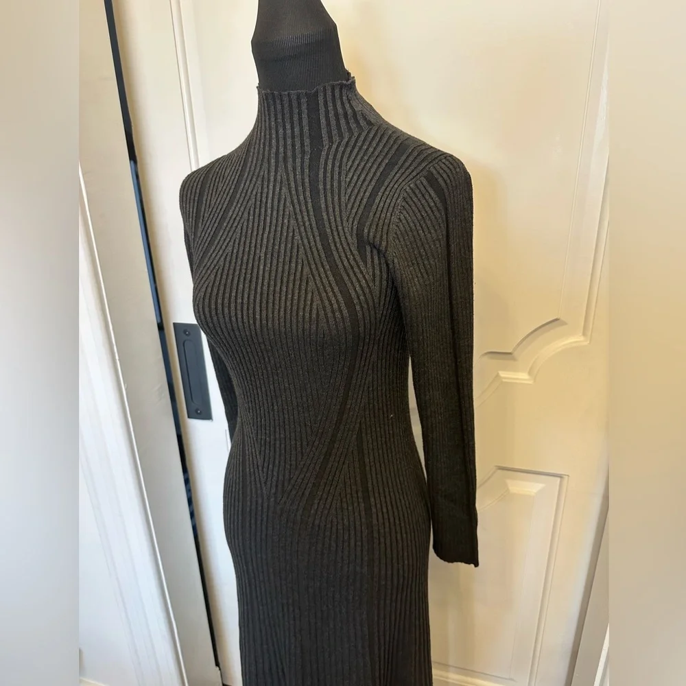French Connection Mock Neck Charcoal Ribbed Knit Sweater Dress NEW - Picture 3 of 7